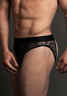 Lace Open Brief Black SM