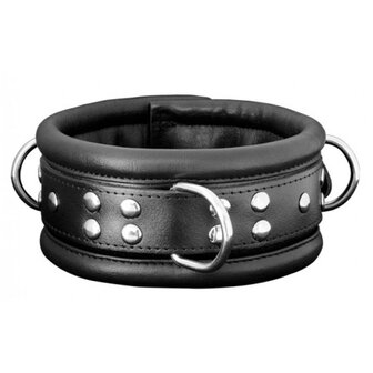 wide collar black leather