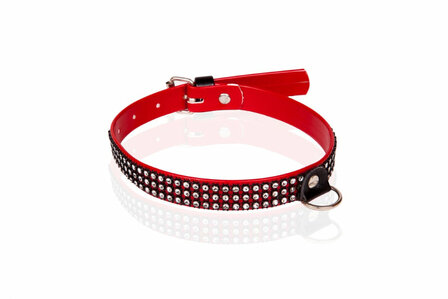 collar leash vegan crystals red