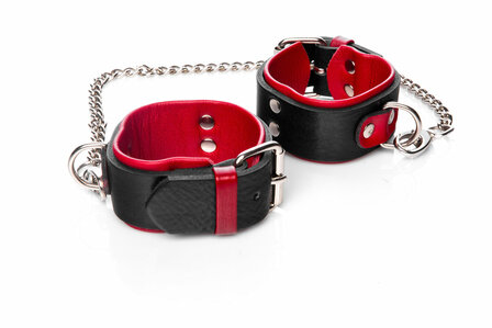 leather cuffs red black