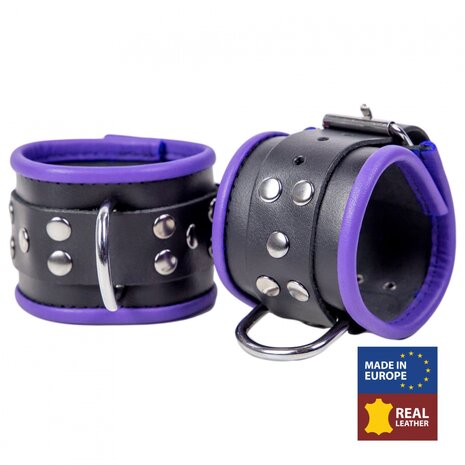 Leather Handcuffs Purple/Black 6,5 cm