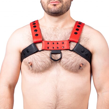 leather harness gay red black wide
