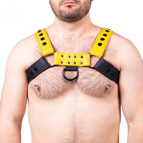 leather harness gay yellow black