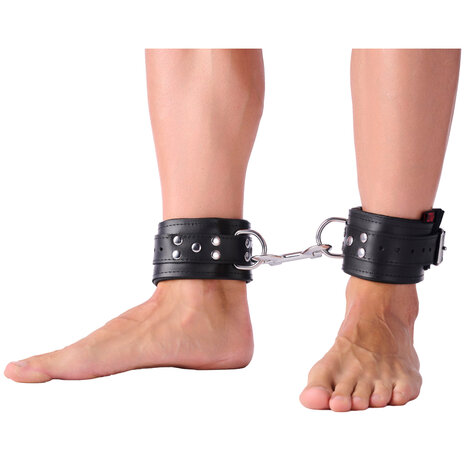 the red padded leather ankle cuffs