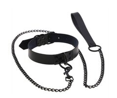 Punk Collar With Leash Black